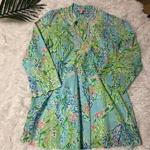 Lilly Pulitzer Sarasota Beaded Tunic in Blue Heaven  Print | Size Small